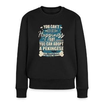 Glück kann man kaufen. Pekinese - Frauen Premium Bio Pullover - Schwarz - Vorne - Julia (174cm)