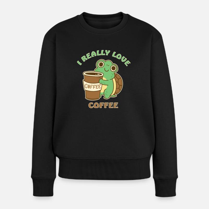 Schildkröte liebt Kaffee - Frauen Premium Bio Pullover - Schwarz