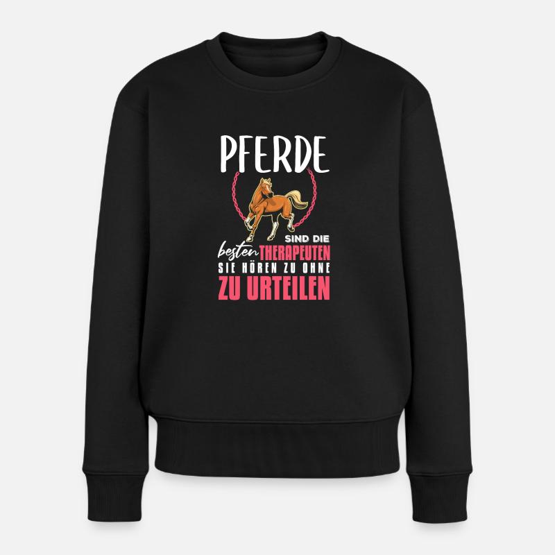 Süßes Pferde Pferdespruch Motiv - Frauen Premium Bio Pullover - Schwarz