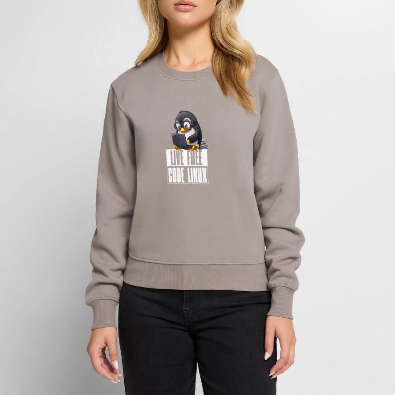Live Free Code Linux Nerd Tux Nerdy Penguin Coding Frauen Premium Bio Pullover