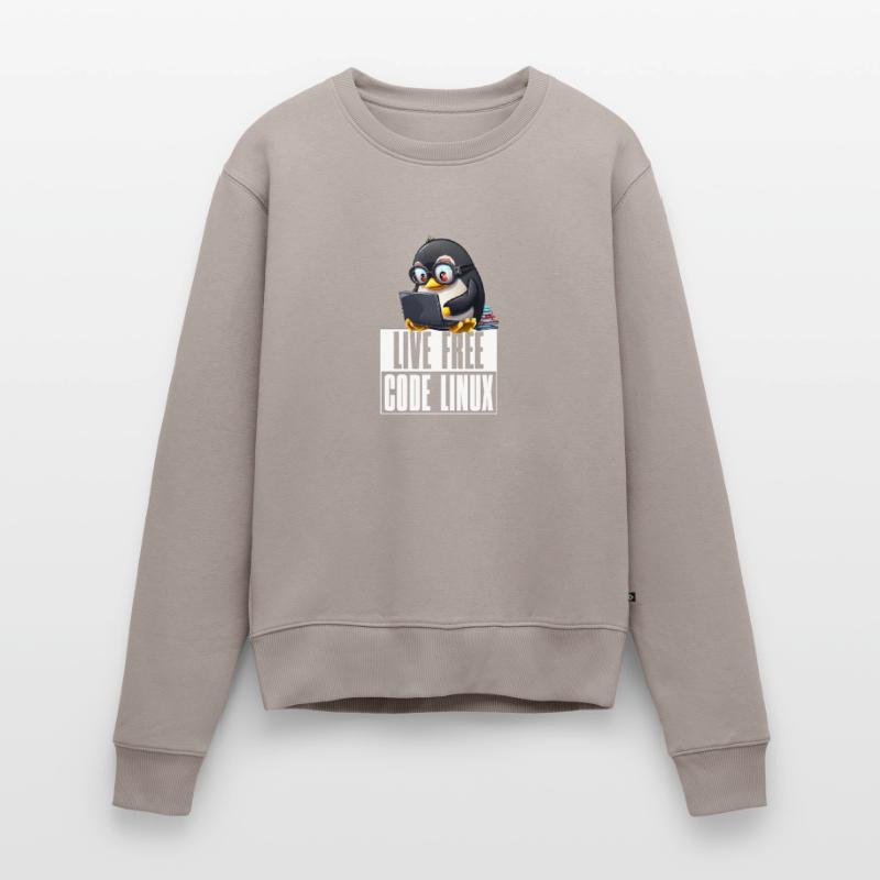 Live Free Code Linux Nerd Tux Nerdy Penguin Coding Frauen Premium Bio Pullover