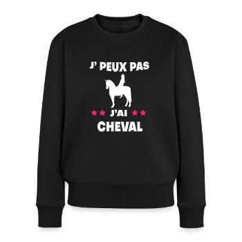 Je peux pas j'ai cheval femme cavalière - Pull Premium bio Femme - noir - Devant - Julia (174cm)