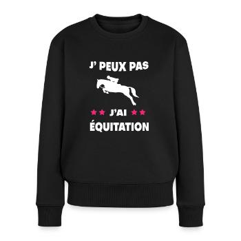 Je peux pas j'ai équitation femme cavalière - Pull Premium bio Femme - noir - Devant - Julia (174cm)