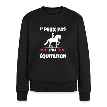 Je peux pas j'ai équitation cheval femme cavalière - Pull Premium bio Femme - noir - Devant - Julia (174cm)