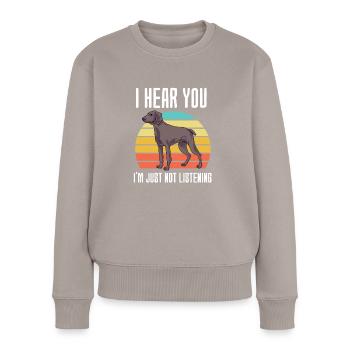 Weimaraner - Frauen Premium Bio Pullover - Taupe - Vorne - Julia (174cm)