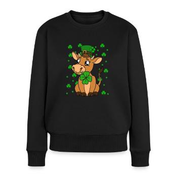 Niedliche Kuh Kleeblätter Saint Patrick's Day - Frauen Premium Bio Pullover - Schwarz - Vorne - Julia (174cm)