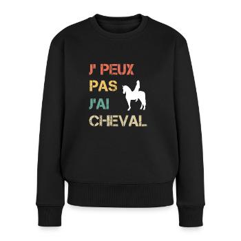 Je peux pas j'ai cheval femme vintage - Pull Premium bio Femme - noir - Devant - Julia (174cm)