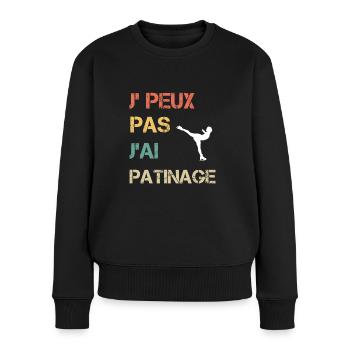 Je peux pas j'ai patinage femme vintage - Pull Premium bio Femme - noir - Devant - Julia (174cm)
