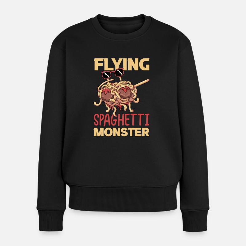 Fliegendes Spaghettimonster betupfen - Frauen Premium Bio Pullover - Schwarz