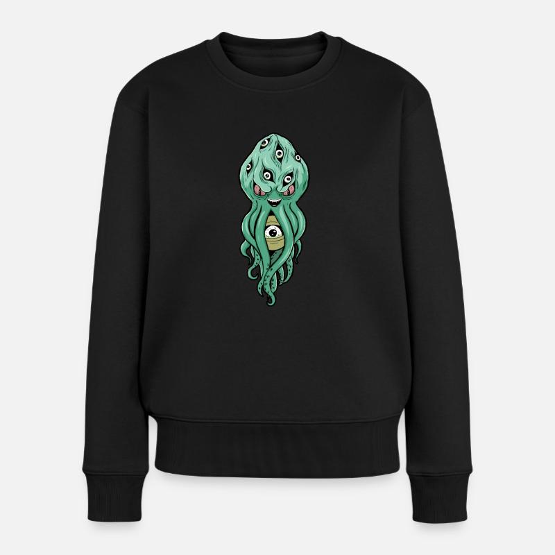 Cryptidcore Aesthetic Octopus Weirdcore Eyeballs - Frauen Premium Bio Pullover - Schwarz
