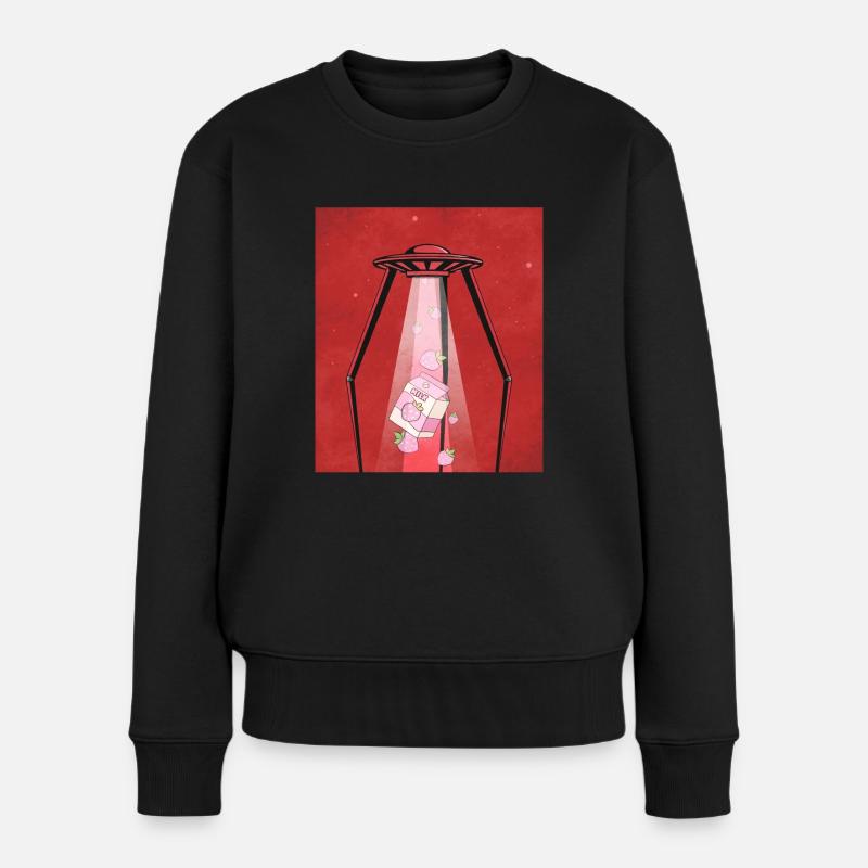 Cryptidcore Aesthetic Strawberry Milk UFO - Frauen Premium Bio Pullover - Schwarz