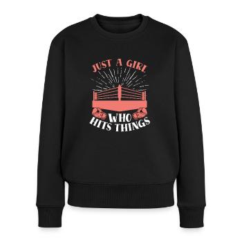 Nur Ein Mädchen, Das Dinge Trifft - Frauen Premium Bio Pullover - Schwarz - Vorne - Julia (174cm)