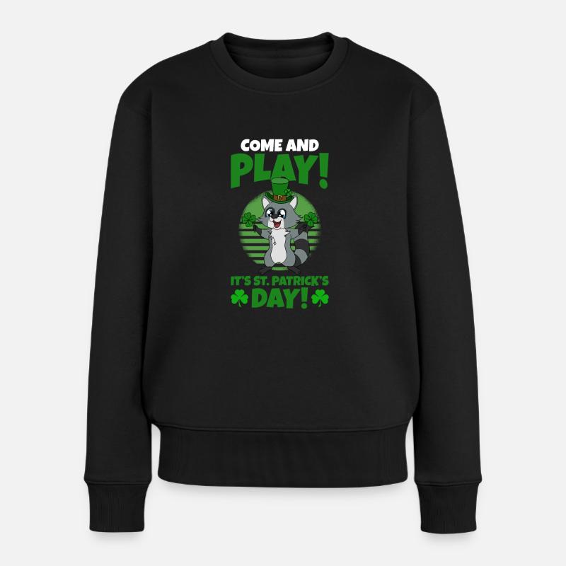 Waschbär Kleeblätter Saint Patrick's Day - Frauen Premium Bio Pullover - Schwarz