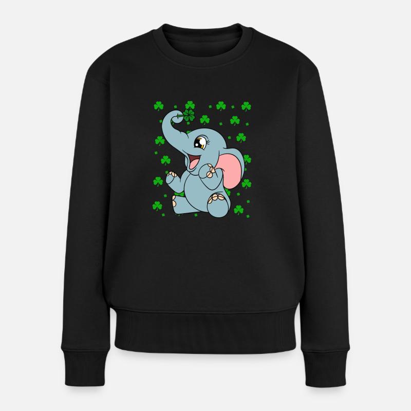 Mignons trèfles d’éléphants Fête de la Saint-Patrick - Pull Premium bio Femme - noir