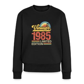 1985 - Frauen Premium Bio Pullover - Schwarz - Vorne - Julia (174cm)