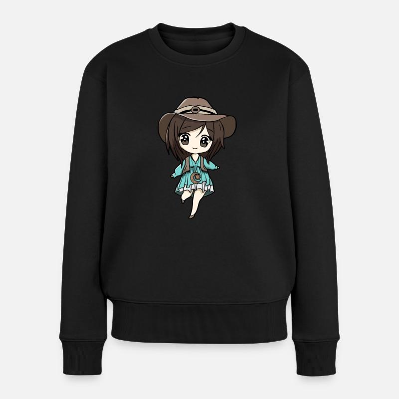 Bohemian Aesthetic Anime Girl Chibi Celestial - Frauen Premium Bio Pullover - Schwarz