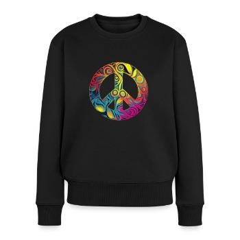 Hippie Festival Liebe Vintage Friedenszeichen - Frauen Premium Bio Pullover - Schwarz - Vorne - Julia (174cm)