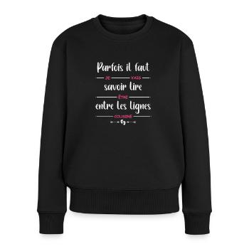 je vais être cousine - Pull Premium bio Femme - noir - Devant - Julia (174cm)