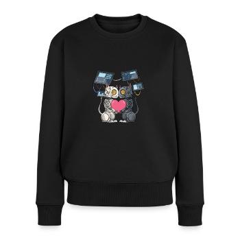 Chat robot amoureux d’un ingénieur robot - Pull Premium bio Femme - noir - Devant - Julia (174cm)
