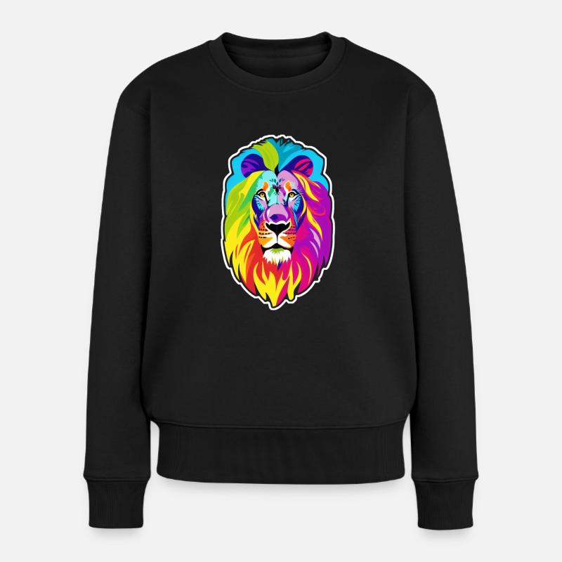 Tete de lion multicolore - Pull Premium bio Femme - noir