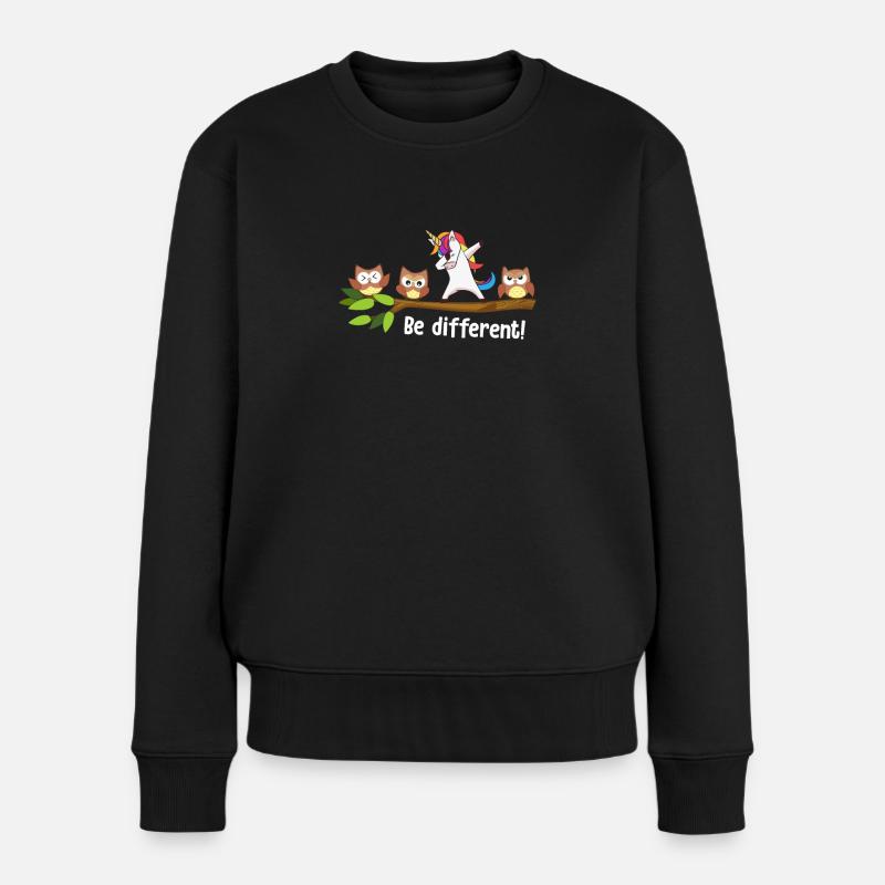 Be Different Dabbing Einhorn - Frauen Premium Bio Pullover - Schwarz