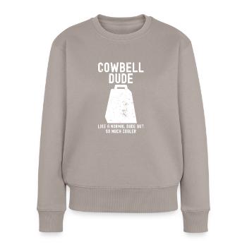 Kuhglocke Mehr Cowbell-Vintager - Frauen Premium Bio Pullover - Taupe - Vorne - Julia (174cm)