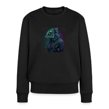 Jackson Chameleon Dystopische Vaporwave - Frauen Premium Bio Pullover - Schwarz - Vorne - Julia (174cm)
