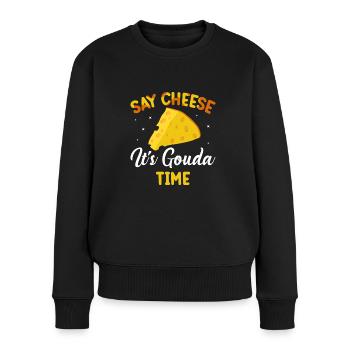 Dites fromage c’est l’heure du gouda - Pull Premium bio Femme - noir - Devant - Julia (174cm)