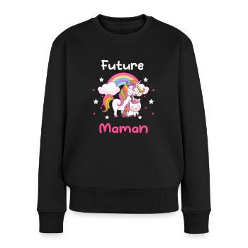 Future maman licorne annonce grossesse mère - Pull Premium bio Femme - noir - Devant - Julia (174cm)