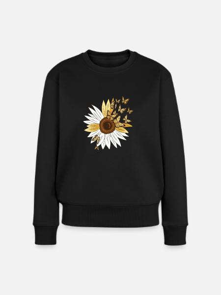 Tournesol Fleur Papillon Printemps - Pull Premium bio Femme - noir