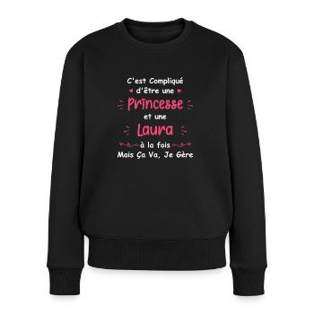 C'est compliqué d'être une princesse et laura - Pull Premium bio Femme - noir - Devant - Julia (174cm)