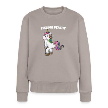 Feelin Peaches Einhorn Lustige Sprüche - Frauen Premium Bio Pullover - Taupe - Vorne - Julia (174cm)