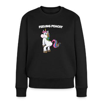 Feelin Peaches Einhorn Lustige Sprüche - Frauen Premium Bio Pullover - Schwarz - Vorne - Julia (174cm)