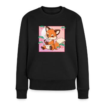 Kawaii Fuchs Erdbeermilch - Frauen Premium Bio Pullover - Schwarz - Vorne - Julia (174cm)