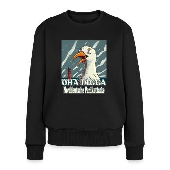 OHA Norddeutsche Panikattacke Friesisch Nordsee - Frauen Premium Bio Pullover - Schwarz - Vorne - Julia (174cm)