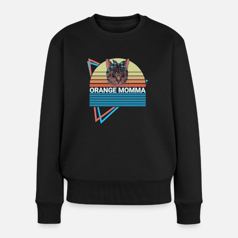 Lustige Orange Katze Retro - Frauen Premium Bio Pullover - Schwarz