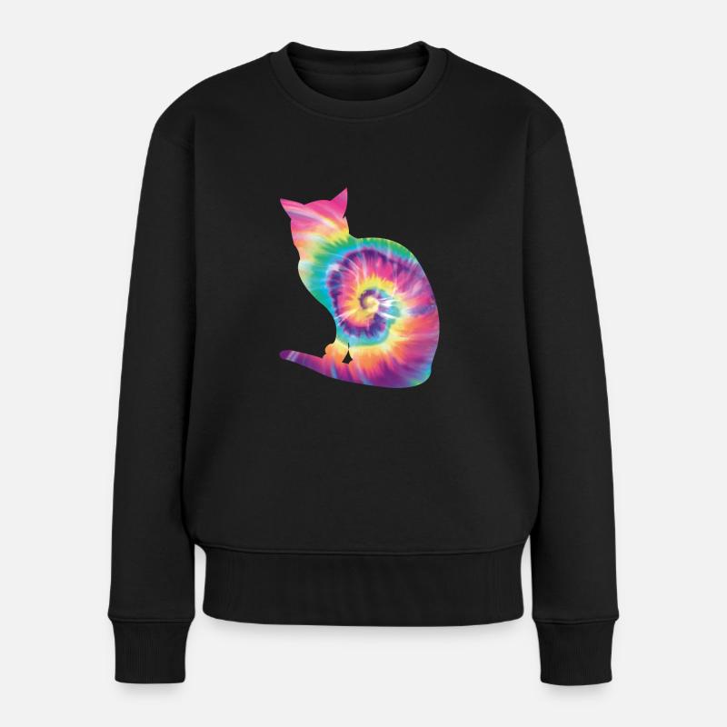 Tie Dye Katze - Frauen Premium Bio Pullover - Schwarz