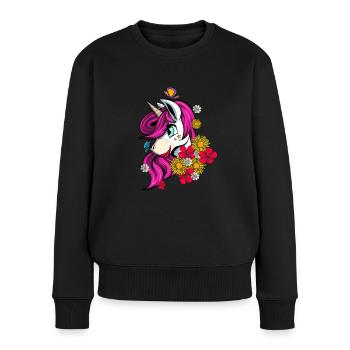 Cute Unicorn with Flowers - Women's Premium Organic Jumper - black - Front - Julia (174cm)