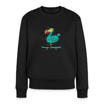 Dodo monte un oiseau sur une planche à roulettes - Pull Premium bio Femme - noir - Devant - Julia (174cm)