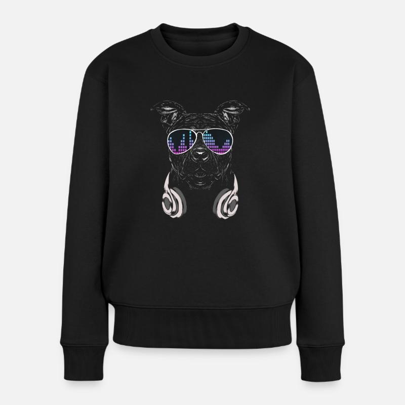 Hund mit Kopfhörer und cooler Musik Brille - Frauen Premium Bio Pullover - Schwarz
