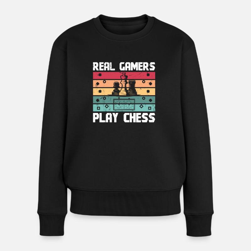 Real Gamer play chess - Frauen Premium Bio Pullover - Schwarz