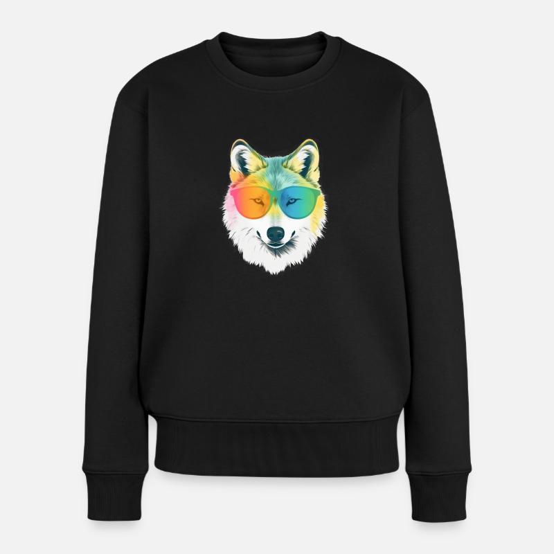 Weißer Wolf Regenbogen Sonnenbrillenrahmen Wölfe Grafik - Frauen Premium Bio Pullover - Schwarz