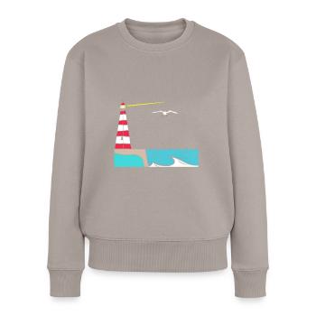 Nordsee Insel Möwe Leuchtturm - Frauen Premium Bio Pullover - Taupe - Vorne - Julia (174cm)