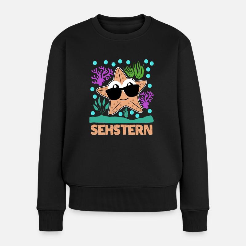 Seestern Sehstern Witz Sonnenbrille - Frauen Premium Bio Pullover - Schwarz
