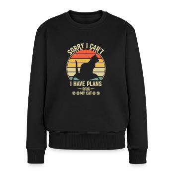 Ich kann nicht Habe Pläne mit meiner Katze - Frauen Premium Bio Pullover - Schwarz - Vorne - Julia (174cm)