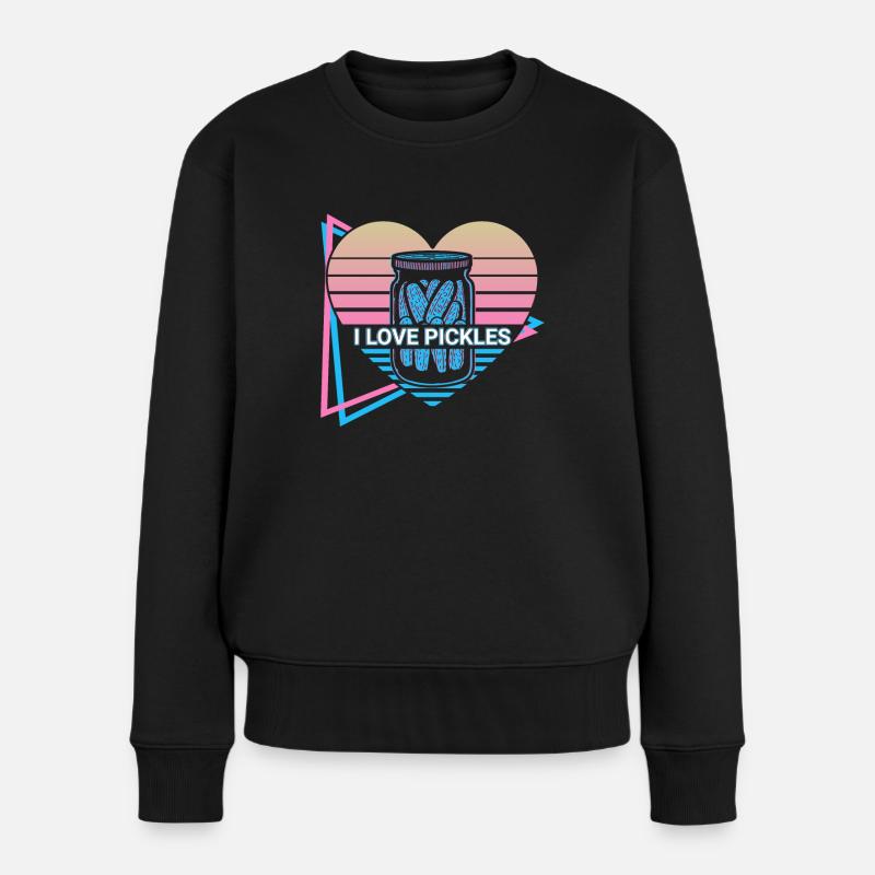 I Love Pickles Gurke Retro - Frauen Premium Bio Pullover - Schwarz