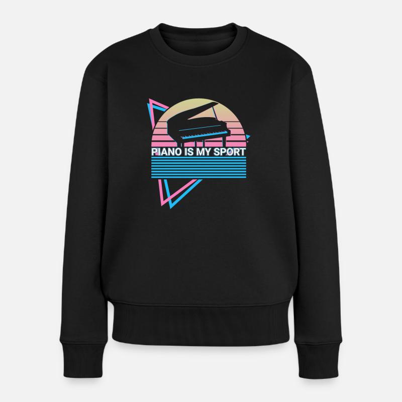 Klavier ist mein Sport Keyboard Klavier Retro - Frauen Premium Bio Pullover - Schwarz