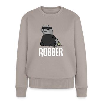 Robbe Dieb Räuber Einbrecher Seerobbe - Frauen Premium Bio Pullover - Taupe - Vorne - Julia (174cm)