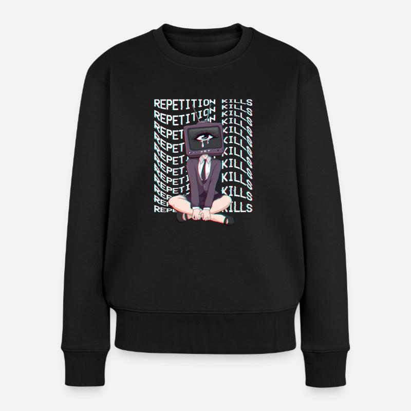 Weirdcore Ästhetische Augen TV Head Girl - Frauen Premium Bio Pullover - Schwarz