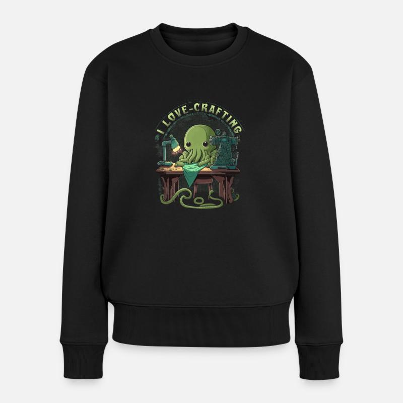 Cthulhu J’adore l’artisanat, Drôle Mignon Coudre Cthulhu - Pull Premium bio Femme - noir